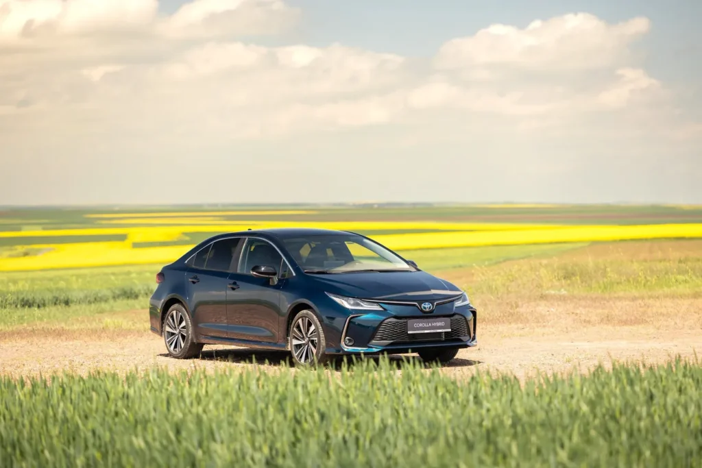 Toyota Corolla Sedan parcat lângă un câmp